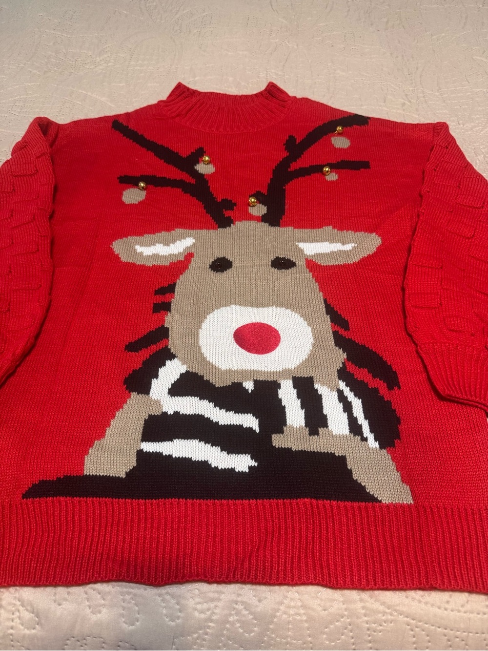 Christmas Red Reindeer Crewneck Sweater for women. small